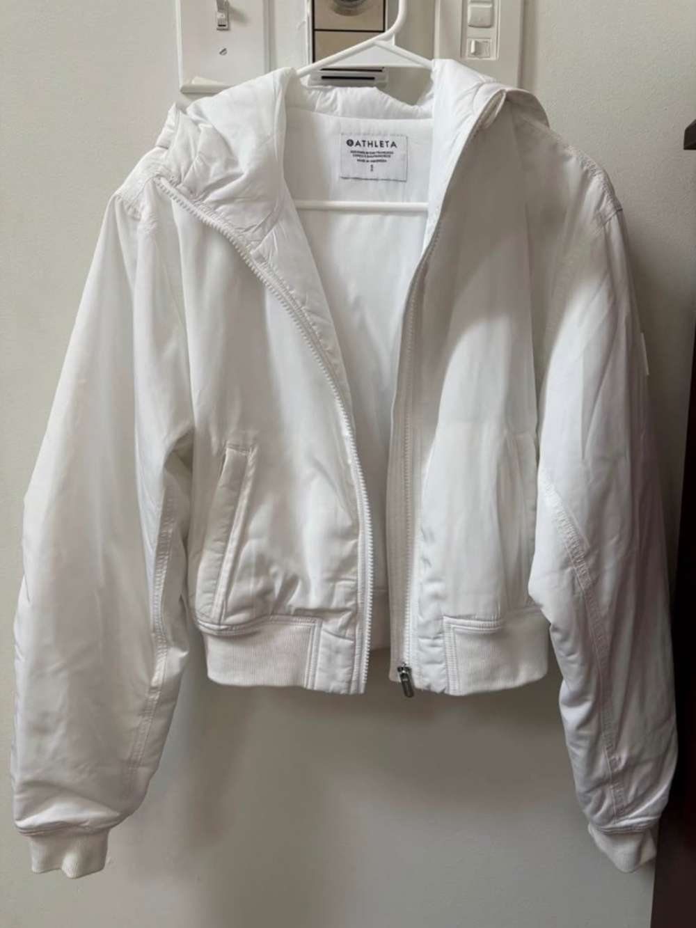 Athleta White Hooded Bomber Jacket